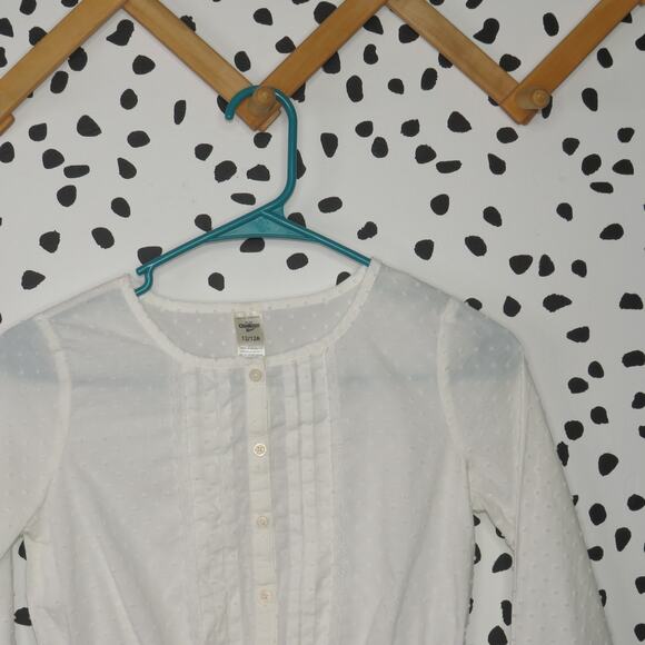 Oshkosh White Swiss Dot Button Front Girls Long Sleeve Shirt - Picture 2 of 7